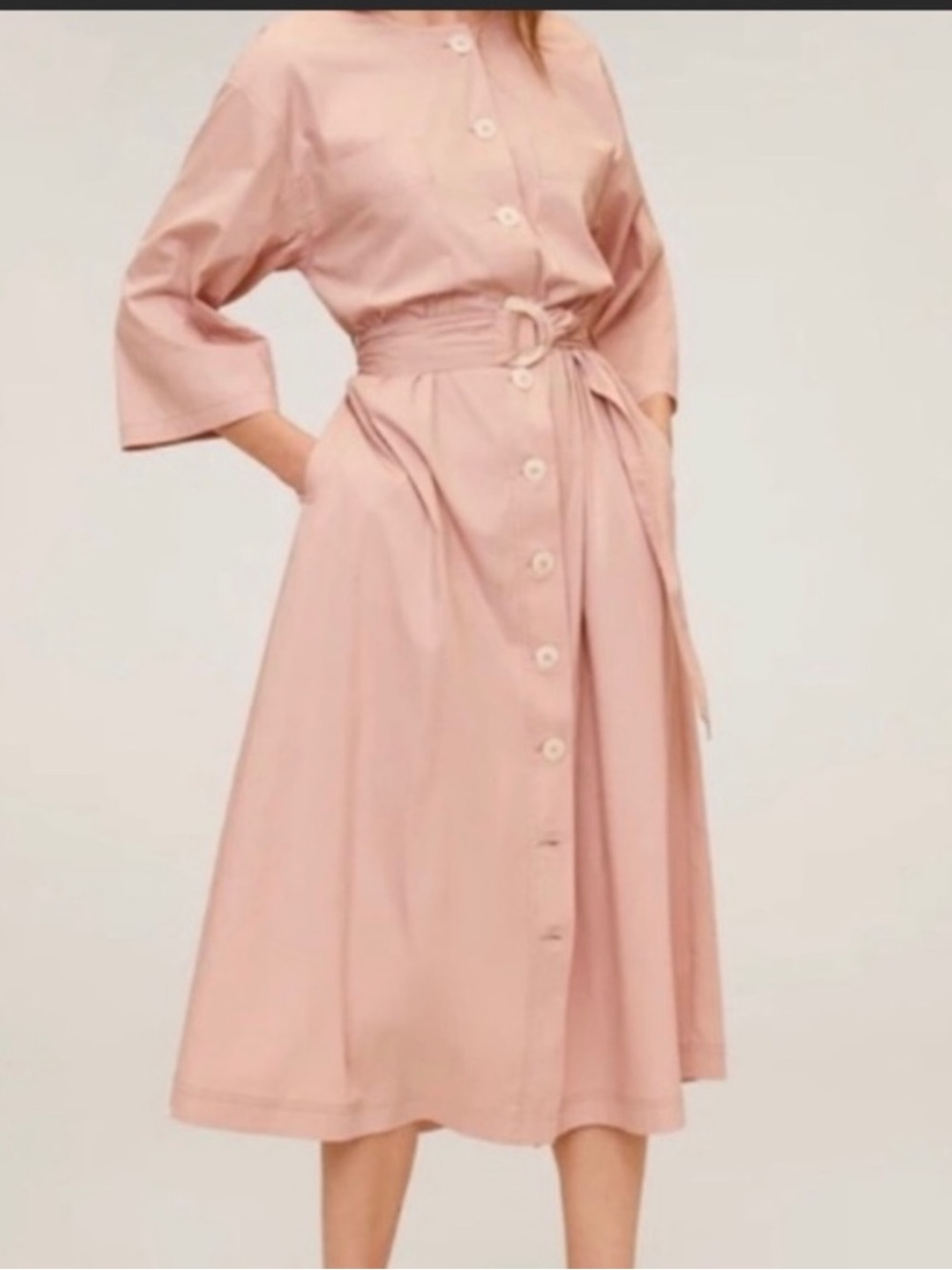 Mango Pink Button Down Belted Midi Dress XS